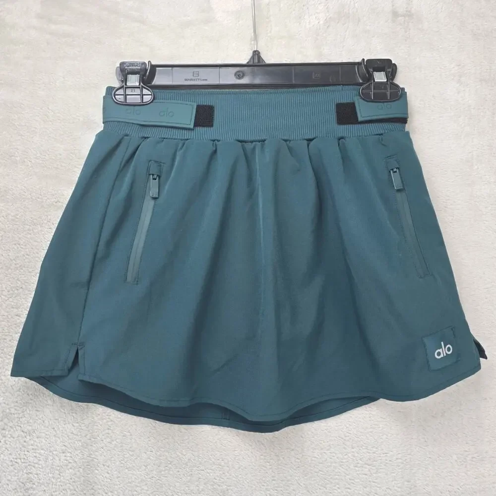 Alo High-Waist Elevation Mini Skirt Womens XS Midnight Green Fleeced Lined